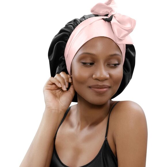 Silk Sleep Bonnet Women Men Black Rose 100% Mulberry Hair Protect Deep Sleep main image 7